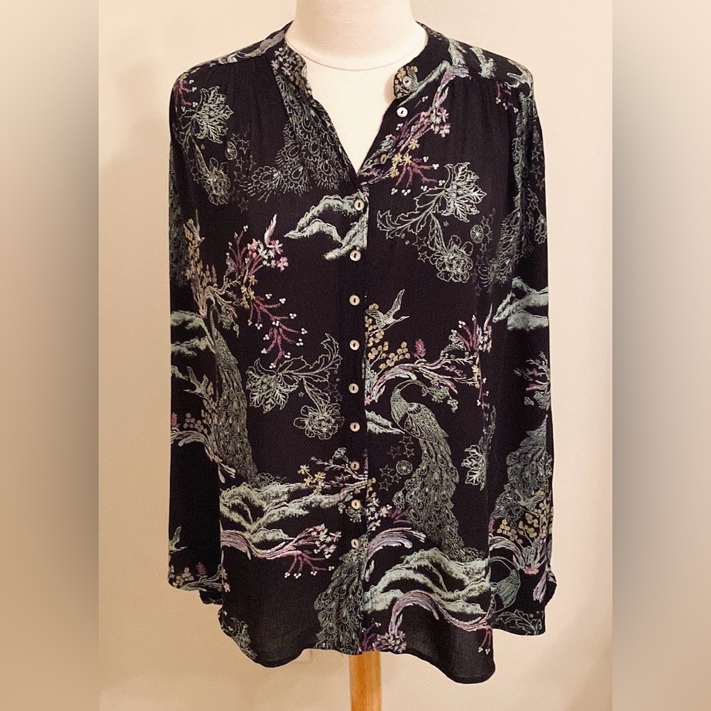 Free People Black Metallic Bloom Peacock XS Fairycore Boho Retro 70s Peasant Top